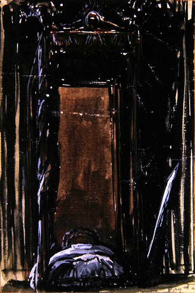 Sengen, ca.1909 (blæk og gouache på papir) af James Ferrier Pryde