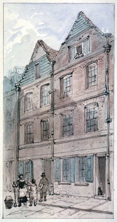Huse i Blackhorse Alley, Fleet Street, City of London, 1850 af James Findlay