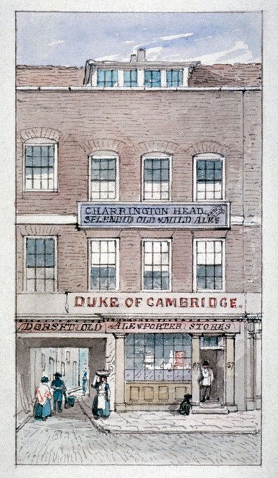 Udsigt over Duke of Cambridge Tavern, Shoe Lane, City of London, c1840. af James Findlay