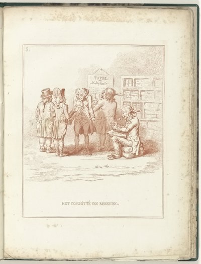 Regnskabsudvalget, 1795 Regnskabsudvalget (titel på objekt) Hollandia Regenerata (serietitel) af James Gillray (possibly)