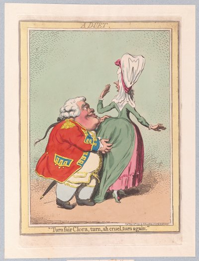 En duet, pub. 1792 (håndkoloreret gravering) af James Gillray