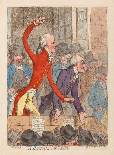 Et Hackney-møde, pub. 1796 (håndfarvet gravering) af James Gillray