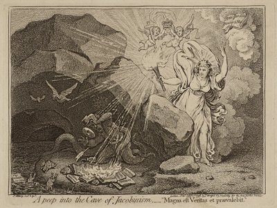 Et kig ind i jakobinismens hule, eller den store sandhed vil sejre, 1798 (radering på papir) af James Gillray