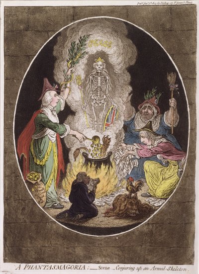 A Phantasmagoria; - Scene - Conjuring-Up an Armed Skeleton af James Gillray