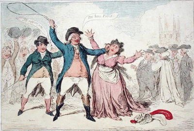 Et bevis på de raffinerede følelser af en elskværdig karakter, for nylig en kandidat til en bestemt gammel by (håndfarvet radering) af James Gillray