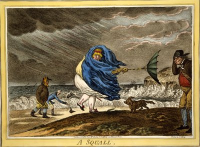 A Squall, pub. H Humphrey, London, 1810 (håndfarvet gravering) af James Gillray