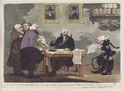 En nobel lord om en forestående fred, der har for travlt til at tage sig af udgifterne til en million af de offentlige penge af James Gillray af James Gillray