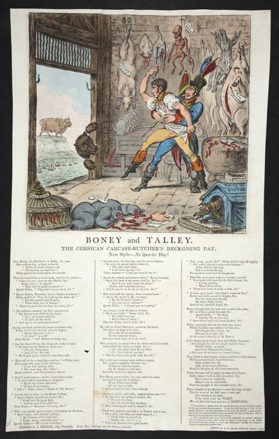 Boney og Talley, The Corsican Carcase-Butchers Reckoning Day - No Quarter Day!, pb. 1803 (håndfarvet gravering) af James Gillray