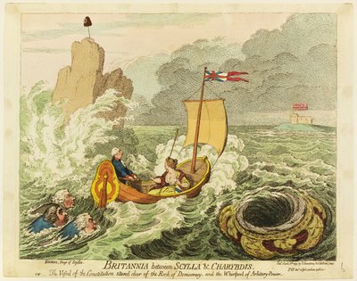 Britannia mellem Scylla og Charybdis af James Gillray