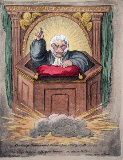Cambridge Commencement Sermon, July 2nd 1809 A.M. udgivet af Hannah Humphrey i 1809 (håndkoloreret radering) af James Gillray