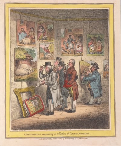 Kendere undersøger en samling af George Morlands, pub. 1807 (håndfarvet gravering) af James Gillray