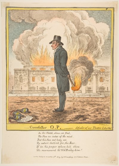 Rådgiver O.P.-Forsvarer af vores teaterfriheder, 5. december 1809. af James Gillray