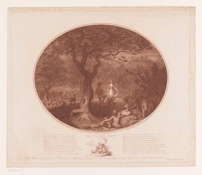 Dansende mand og kvinde under et træ Landsbytoget (titel på objekt) af James Gillray
