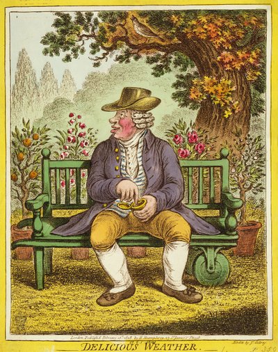 Delicious Weather, udgivet af Hannah Humphrey, 1808 af James Gillray