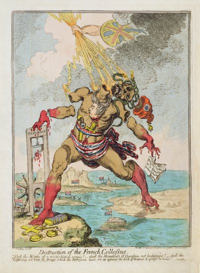 "Destruktion af den franske kolos", udgivet af Hannah Humphrey af James Gillray