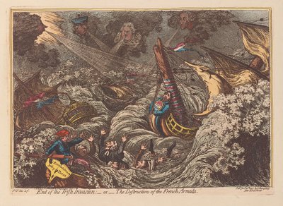 End of the Irish Invasion eller The Destruction of the French Armada, pub. 1797 (håndfarvet gravering) af James Gillray