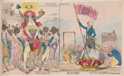 Frankrig Frihed, Storbritannien Slaveri, pub. 1789 (håndfarvet gravering) af James Gillray