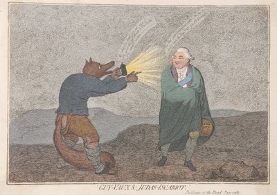 Guy-Vaux og Judas-Iskariot, pub. 1782 (håndfarvet gravering) af James Gillray