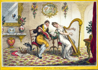 Harmoni før ægteskab, pub. Hannah Humphrey, 25. oktober 1805 (håndfarvet gravering) af James Gillray