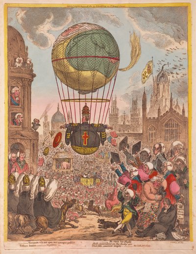 Han styrer sin Flight, pub. 1810 (håndfarvet gravering) af James Gillray