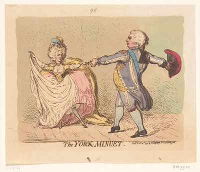 Hertuginde af York og Prinsen af ​​Wales danser en menuet, 1791 The York Menuet (titel på objekt) af James Gillray