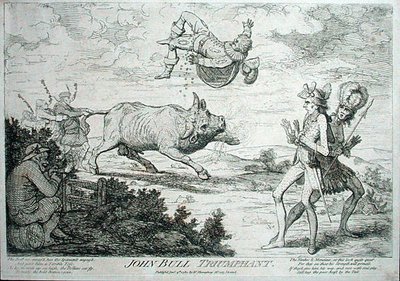 John Bull Triumphant, udgivet af William Humphrey i 1780 (radering) af James Gillray