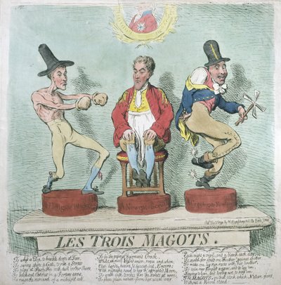 Les Trois Magots, udgivet af Hannah Humphrey i 1791 (håndfarvet radering) af James Gillray