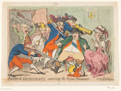 Ludvig XVI og Marie Antoinette fanget på flugt, 1791 Franske demokrater overrasker Royal Runaways af James Gillray