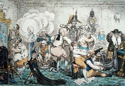 Making Decent, i.e. Broad-bottomites Getting into the Grand Costume, pub. af Hannah Humphrey af James Gillray