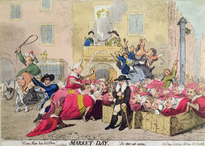 Markedsdag, udgivet af S.W. Fores i 1788 (håndfarvet radering) af James Gillray