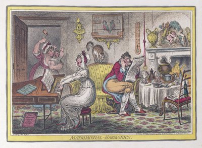 Matrimonial Harmonics, pub. 1805 (håndkolorerede graveringer) af James Gillray