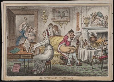 Matrimonial Harmonics, udgivet af Hannah Humphrey, 1805 (håndfarvet radering) af James Gillray