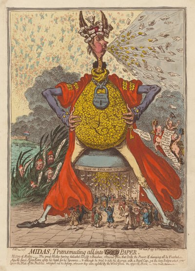 Midas, der transmitterer alt til papir af James Gillray