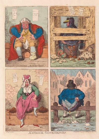 Nationale bekvemmeligheder, pub. 1796 (håndfarvet gravering) af James Gillray