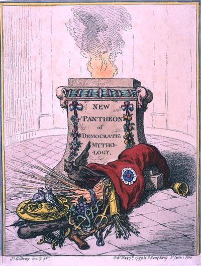 New Pantheon of Democratic Mythology, udgivet af Hannah Humphrey i 1799 (håndkoloreret radering) af James Gillray