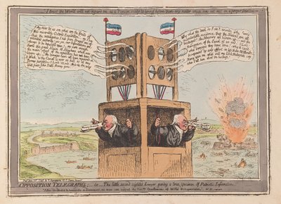 Opposition Telegraphs, eller den lille andensynede advokat, der giver et sandt eksemplar af Patriotic Information, pub. 1798 (håndfarvet gravering) af James Gillray