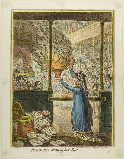 Pandora åbner sin æske af James Gillray