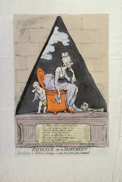 Patience on a Monument, udgivet af Hannah Humphrey i 1791 (håndfarvet radering) af James Gillray