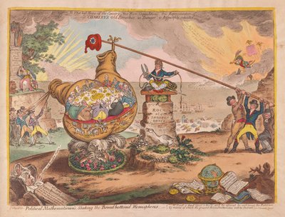 Politiske matematikere Shaking the Board bundede Hemispheres, pub. 1807 (håndfarvet gravering) af James Gillray