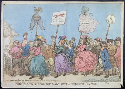 Procession to the Hustings after a Successful Canvass, udgivet af G. Humphrey i 1784 (håndkoloreret radering) af James Gillray