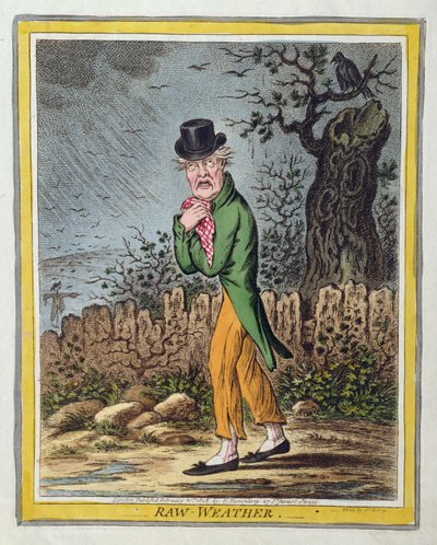 Raw Weather, udgivet af Hannah Humphrey i 1808 (håndfarvet radering) af James Gillray