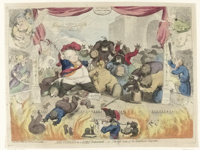 Tegneserie om panikken blandt patrioterne efter stadholder William V