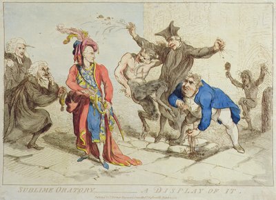 Sublime Oration: A Display of It, udgivet af T. Harmar i 1788 (håndkoloreret radering) af James Gillray