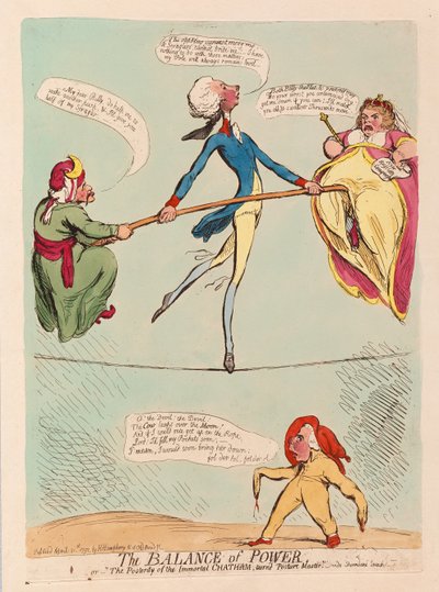 The Balance of Power eller The Posterity of the Immortal Chatham, bliver Posture Master, pub. 1791 (håndfarvet gravering) af James Gillray