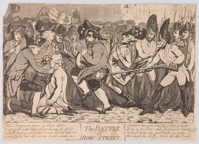 Slaget ved Bow-Street, pub. 1788 af James Gillray