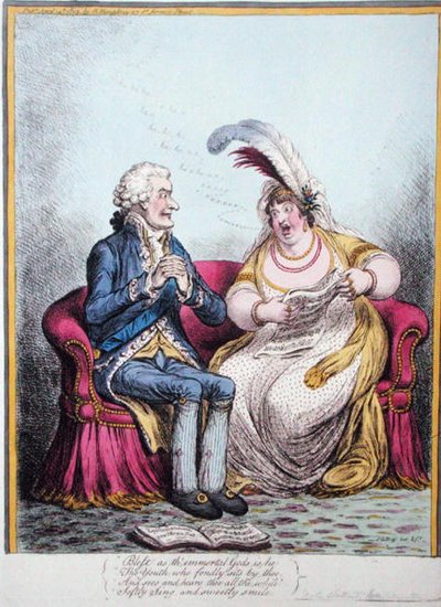The Bulstrode Siren, udgivet af Hannah Humphrey i 1803 (håndfarvet radering) af James Gillray