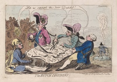 De hollandske afdelinger, pub. 1787 (håndfarvet gravering) af James Gillray