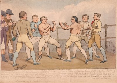 Den berømte kamp mellem Richard Humphreys og Daniel Mendoza, 9. januar 1788, pub. 1788 (håndfarvet gravering) af James Gillray