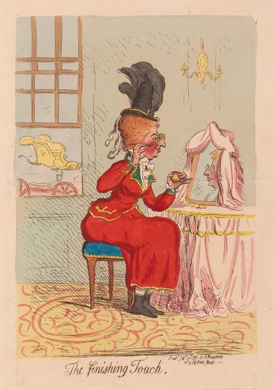 Finishing Touch, pub. 1791 (håndfarvet gravering) af James Gillray