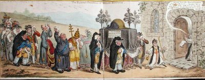 The Funeral Procession of Broad-Bottom, udgivet af Hannah Humphrey i 1807 (håndkoloreret radering) af James Gillray